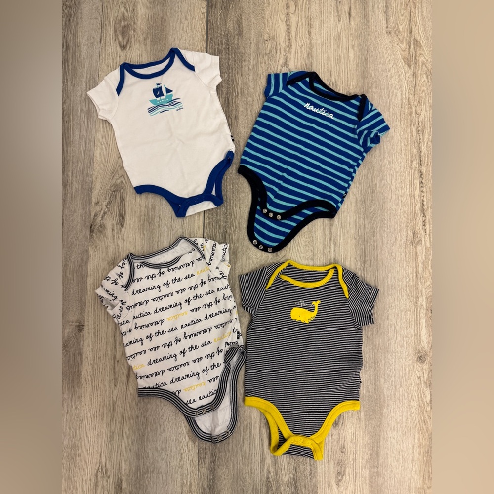 Nautical Themed Kids Onesies Set - Blue, White, Yellow